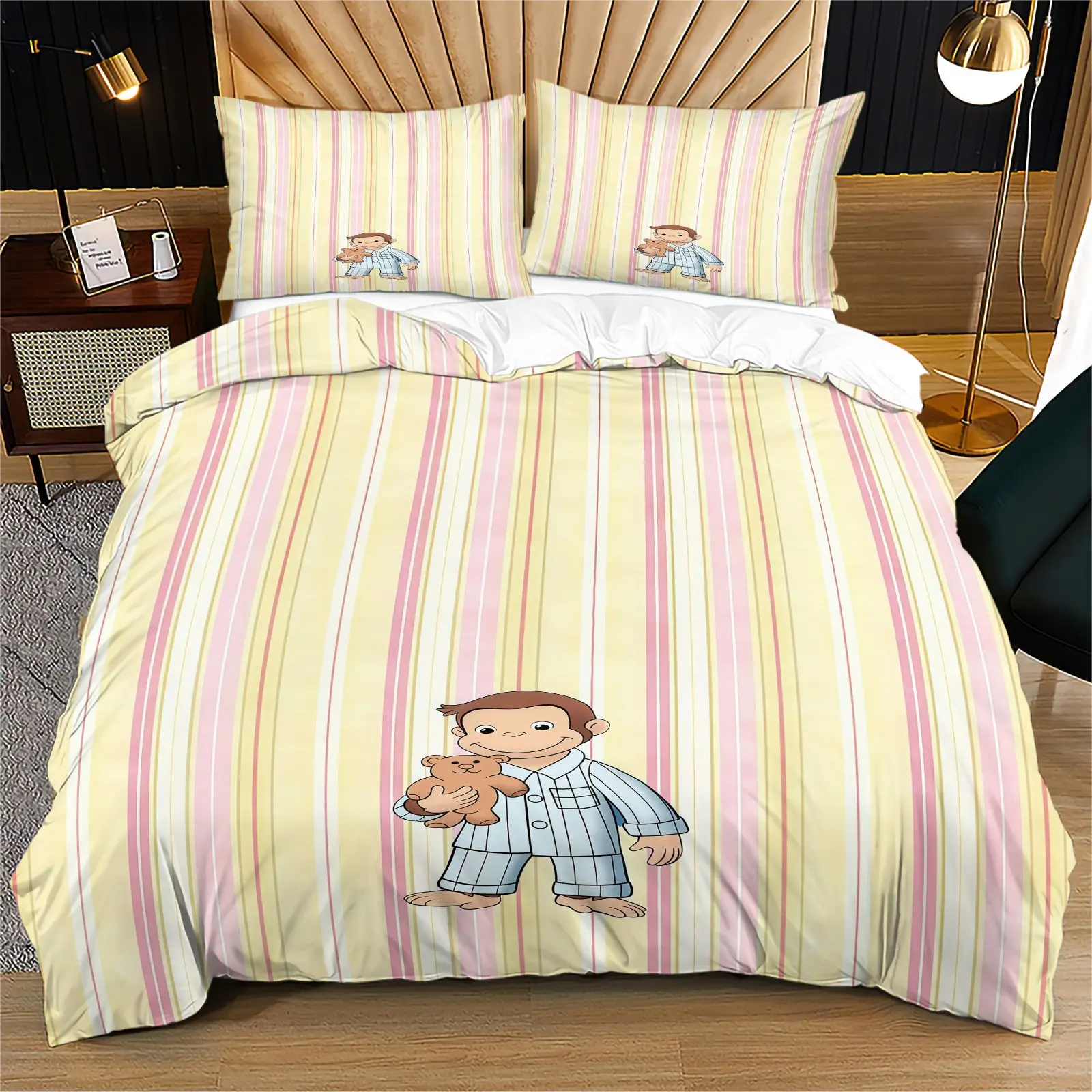 Monkey Pattern Duvet Cover Set, Soft And Comfortable Bedding Set, Including 1 Duvet Cover And 1 Or 2 Pillowcases, Excluding Duvet Core And Pillow Core, Suitable For Teenagers And Adults, Bedroom, Dormitory, Apartment Scene