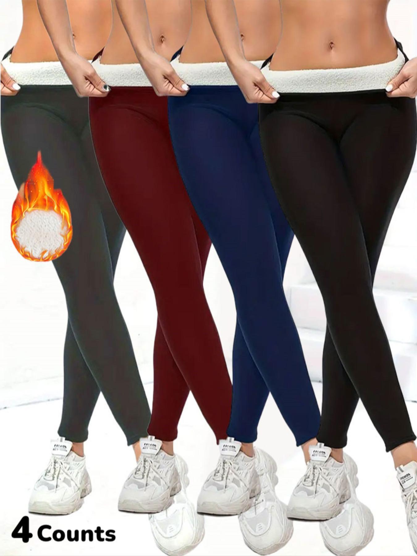 Women's Solid Thermal Lined Stretchy High Waist Activewear Sports Training Leggings, Casual Comfy Warm Skinny Pants for Yoga Gym Workout Running, Ladies Sportswear for Fall & Winter, Seamless Yoga Athleisure Fitness Leggings