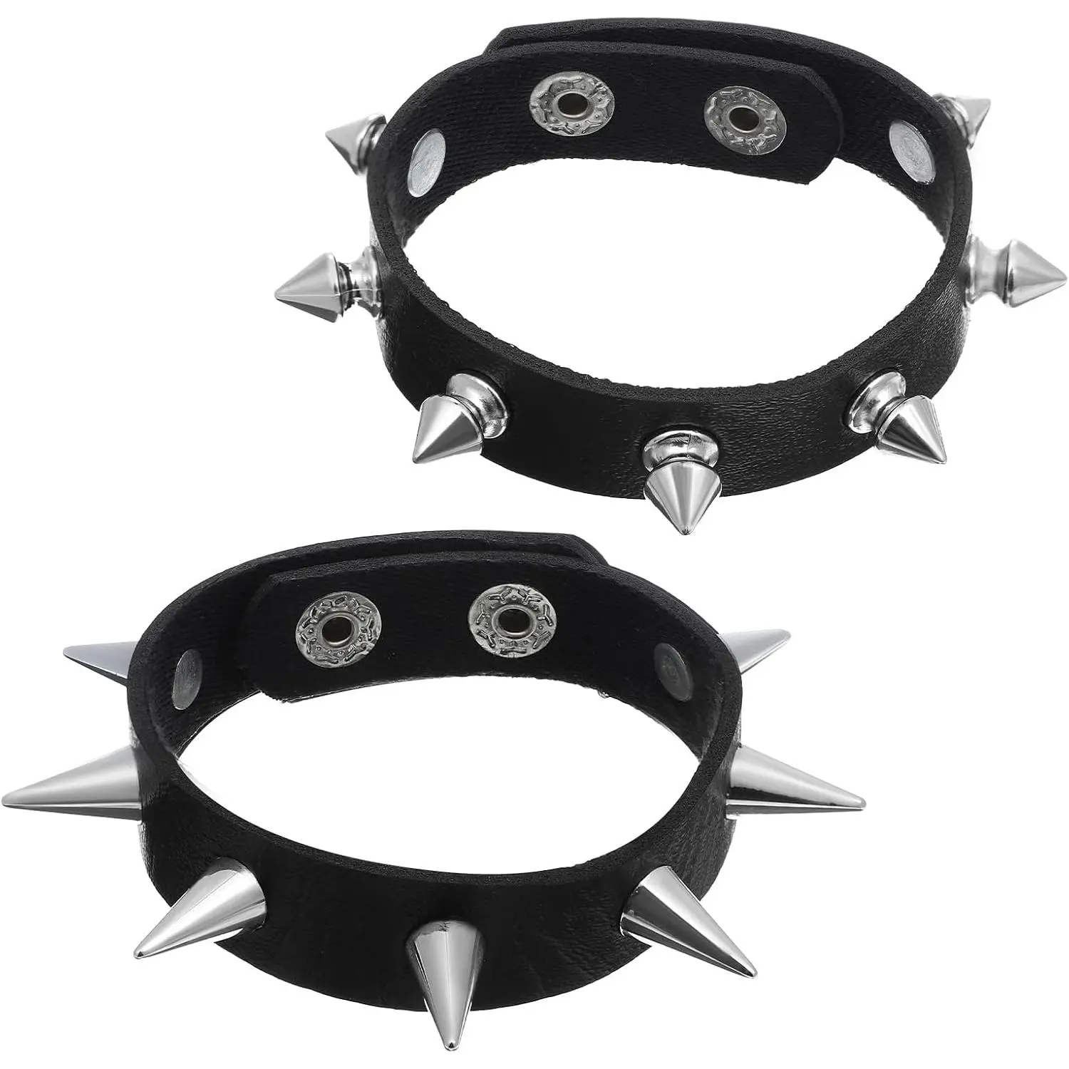 2 count Punk Rock Spike Bracelet, Adjustable Studded Bracelet Leather Cuff Bracelets Black Leather Studded Punk Emo Bracelets Gothic  for 80s 90s  Womens Men