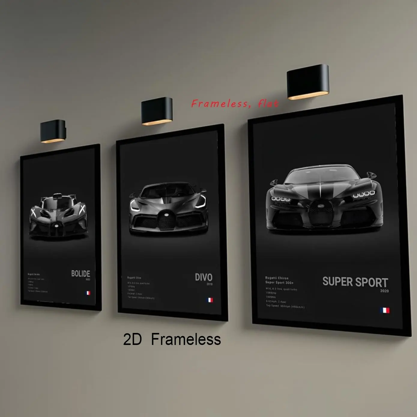 Black Cool Supercar B-Bugatti Veyron CHIRON DIVO BOLIDE HD Waterproof Artistic Poster For Wall Decor Modern Design Ideal for home, bar, cafe, office and living room decor Fade-resistant DIY wall printing Frameless, Decoration Items