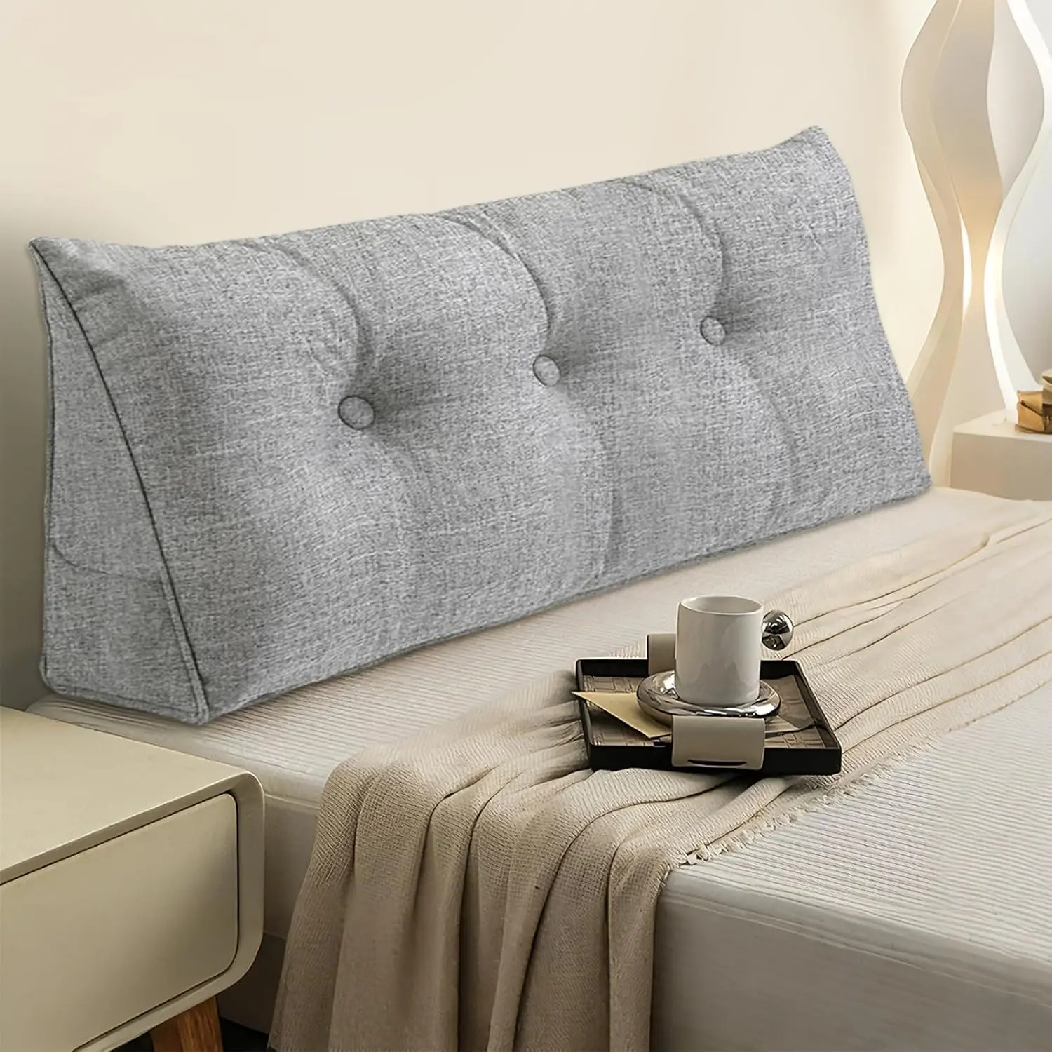 Headboard Pillow Twin, Wedge Pillow for Bed, Reading & Sitting, Backrest Cushion with Removable Cover, Comfortable Daybed Pillow for Bedroom, Dorm, or Sofa – Light Gray