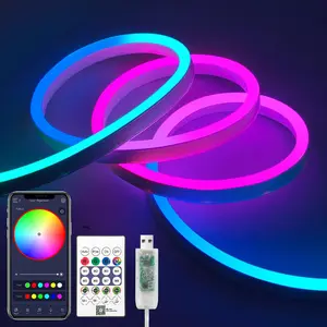 6.56ft Neon LED Strip Lights, Smart IC RGB LED Neon Rope Lights with App and Remote Control Timer, Waterproof Music Sync Color Changing LED Lights for Bedroom Room Décor