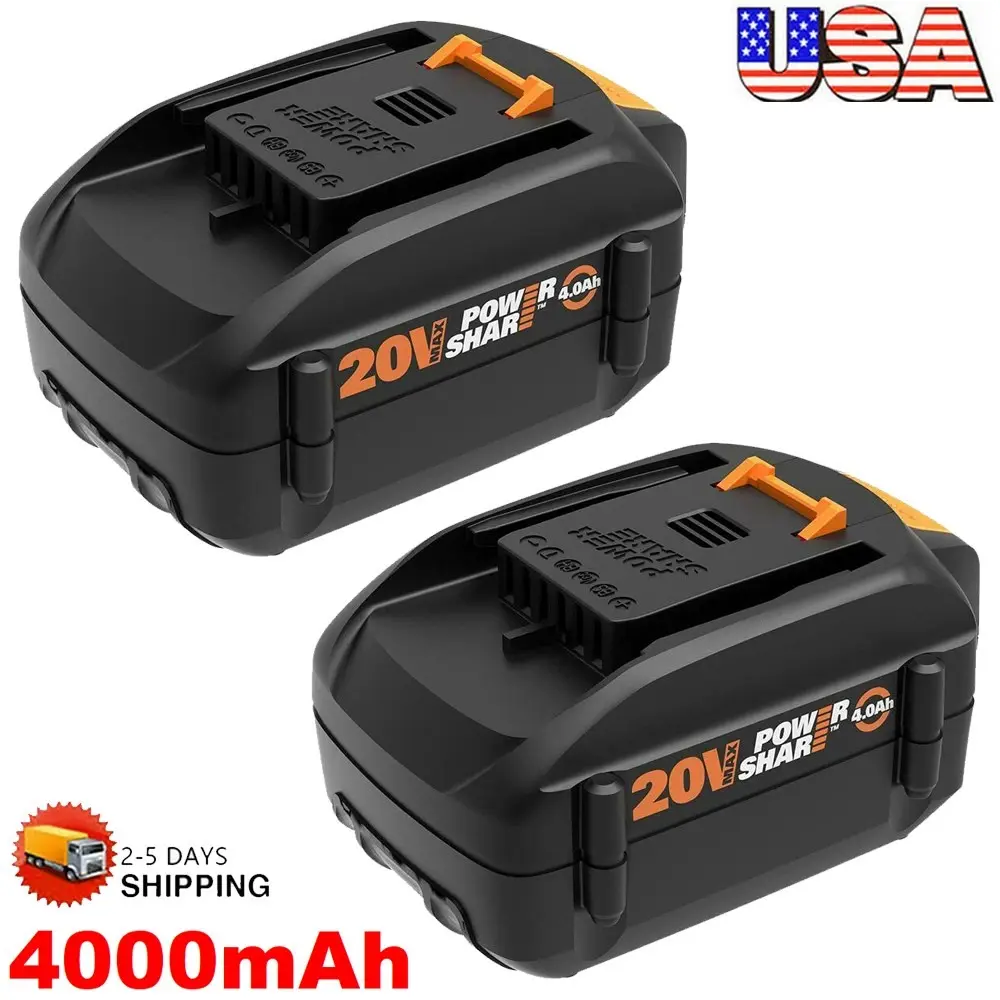 2-Pack 20V Max Lithium Batteries for WORX Power Tools, 4000mAh Cells, Longer Battery Life, Integrated Microchip, Prevents Overdischarging, CE/FCC/ROHS Certified, Perfectly Compatible with WA3520 WA3578 WA3575 WA3525, Extended Capacity Battery, Upgraded Ba