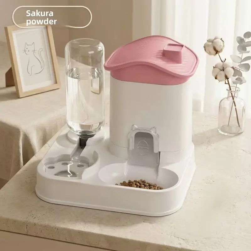 Automatic cat food feeder and water dispenser set, 2-in-1 gravity food bowl station, suitable for small and medium-sized cats, dogs, puppies, cats, rabbits, automatic feeding supplies, battery free