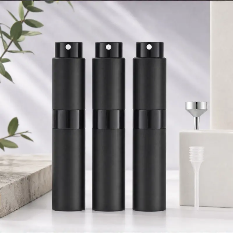 3-Pack 8ml Aluminum Reusable Perfume Spray Bottles - With Funnel, Travel and Home Organizer Tool for Essential Oils, Cosmetics, and Cologne