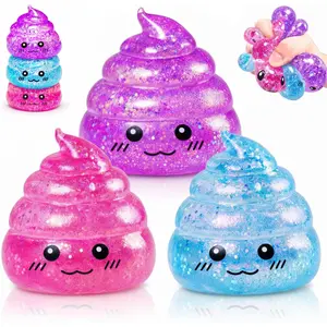 3Pcs glitter poop squishy toys, 3-color soft prank stress balls. Squeeze to release pressure for kids and adults. Funny cute design, perfect small giveaways for all parties.
