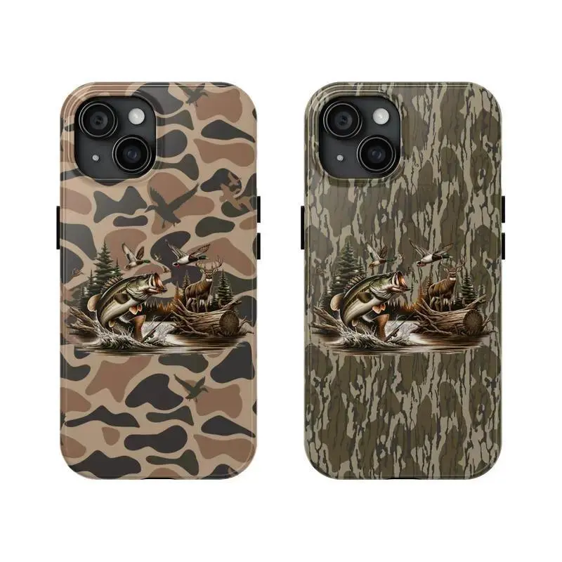 Couple Style-Camo Tough Duck, Fish Glossy 2-In-1 Protective Phone Case For iPhone 17-11 (Pro Max, Pro Plus) & Samsung S26-23 Drop-Resistant Safety Case