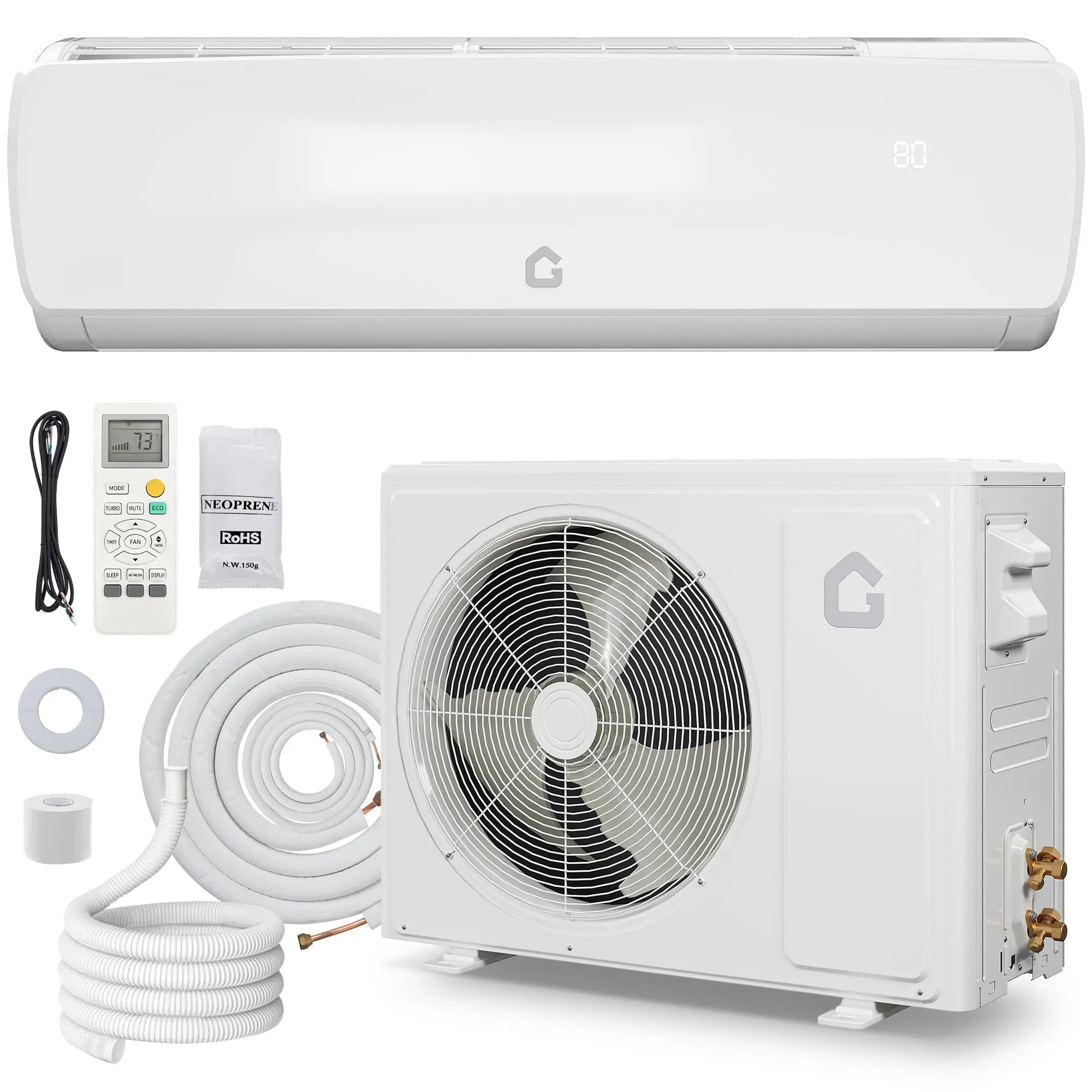 Air Conditioner and Heat Pump, 9000 BTU 19 SEER2 Wall Mount 230V White Inverter AC, 3-in-1 Function with Complete Installation Kit