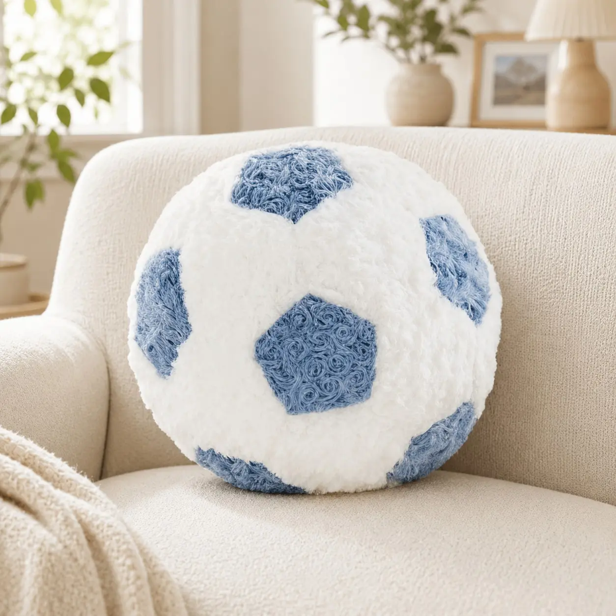 ⚽ 12"/16" (30/40cm) Fluffy 3D Soccer Ball Shaped Sofa Soft Cushion | Playful Kids Room & Couch Decor Aesthetic | All-Season Home Essential & Holiday Party Must-Have 🎁 Ultimate Gift Choice for Friends & Family