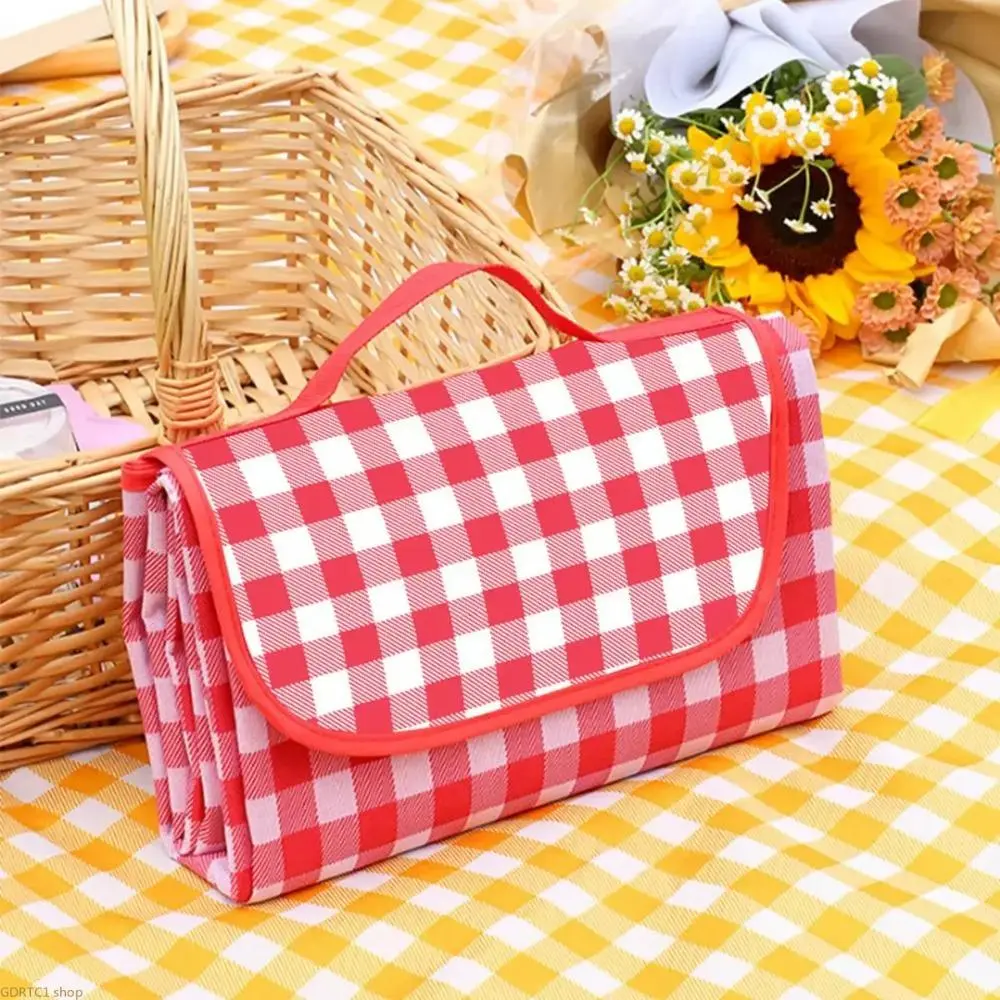 Waterproof Picnic Blanket, Extra Large Plaid Mat with PU Handle, Foldable Light & Sandproof for Beach, Park, Camping Trips, Sandproof Blanket, Outdoor, Hiking, Ample Space, Pu Fabric, Practical