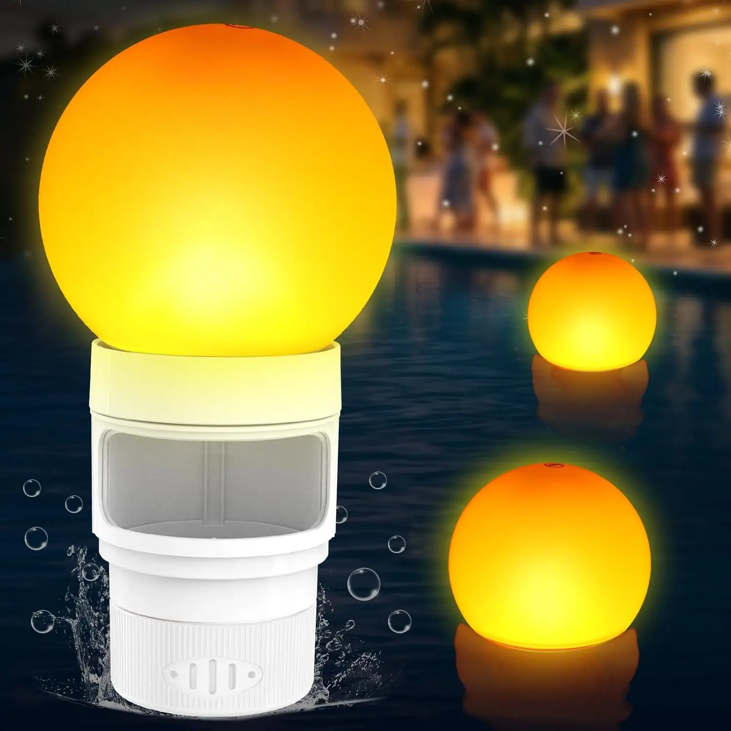 Solar Pool Chlorine Floater with Light - Glow in Dark Floating Chlorine Tablet Dispenser for Pool, Flame-White, 11 Inch