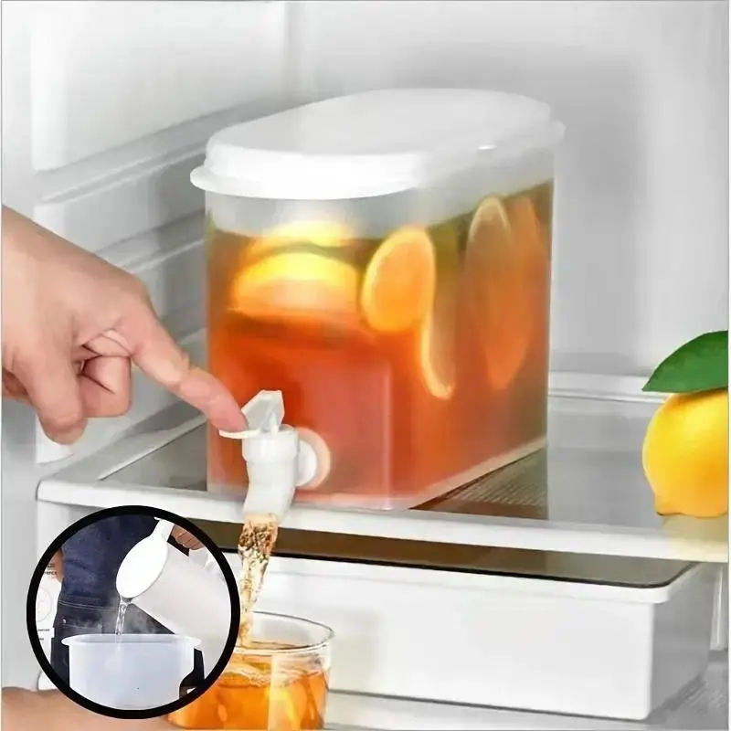 Large Capacity Fridge Water Dispenser with Faucet, 1 Count 3.5L / 5L Refrigerator Drink Cooler, Space Saving Drink Dispenser, Airtight Beverage Pitcher, Water Pitcher for Fridge, Home Kitchen Accessory, Jugs, Drinkware