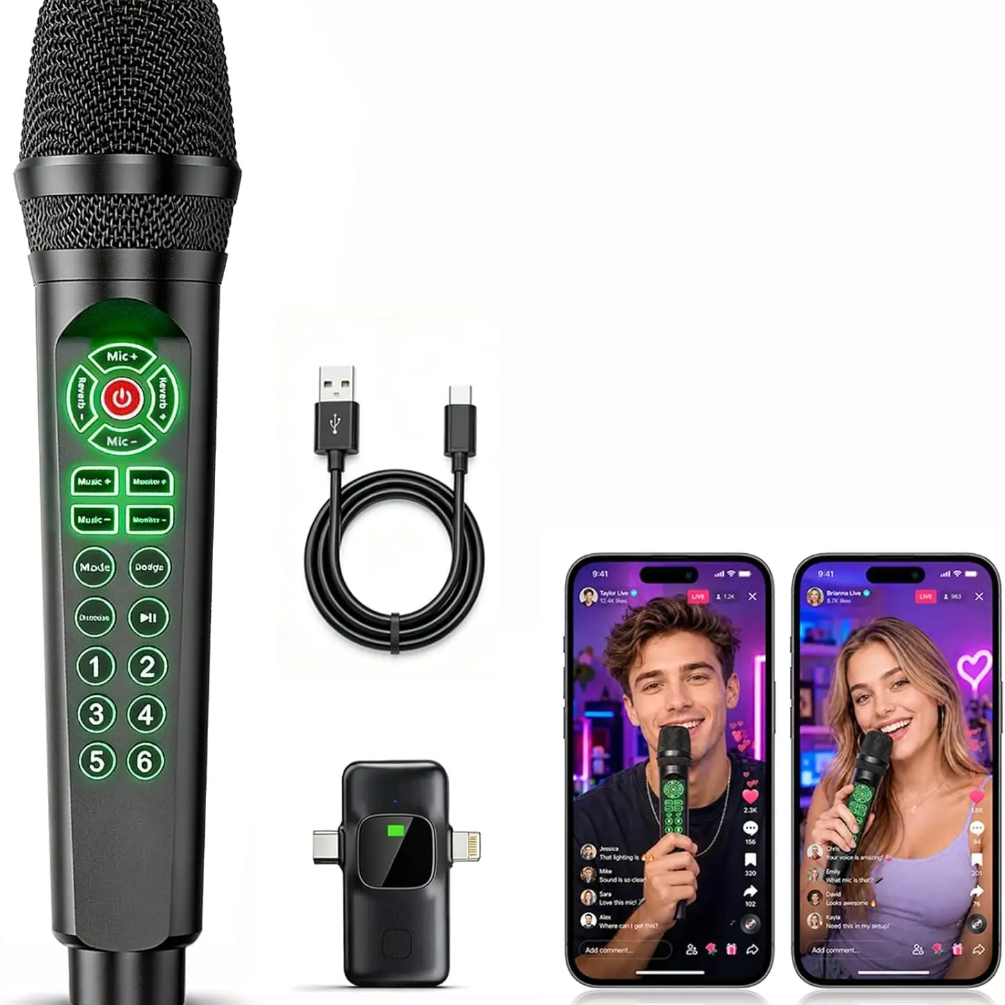 Live microphone, in sound card, suitable for TikTok and YouTube beginners, voice changer sound effects, Bluetooth, real-time monitoring, simple podcast recording kit for mobile phones