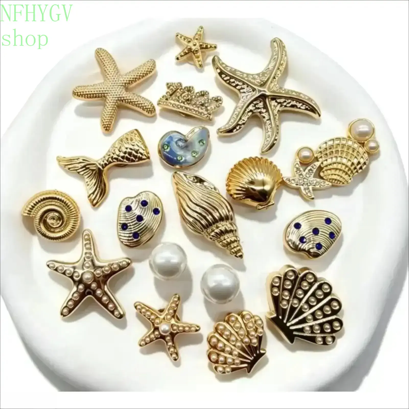 18‑Piece Ocean Theme Shoe Charms Set, Rhinestone Seashell Starfish And Pearl Decorations, Unisex Nautical DIY Ornament Accessories for Clog Sandals And Hole Shoes