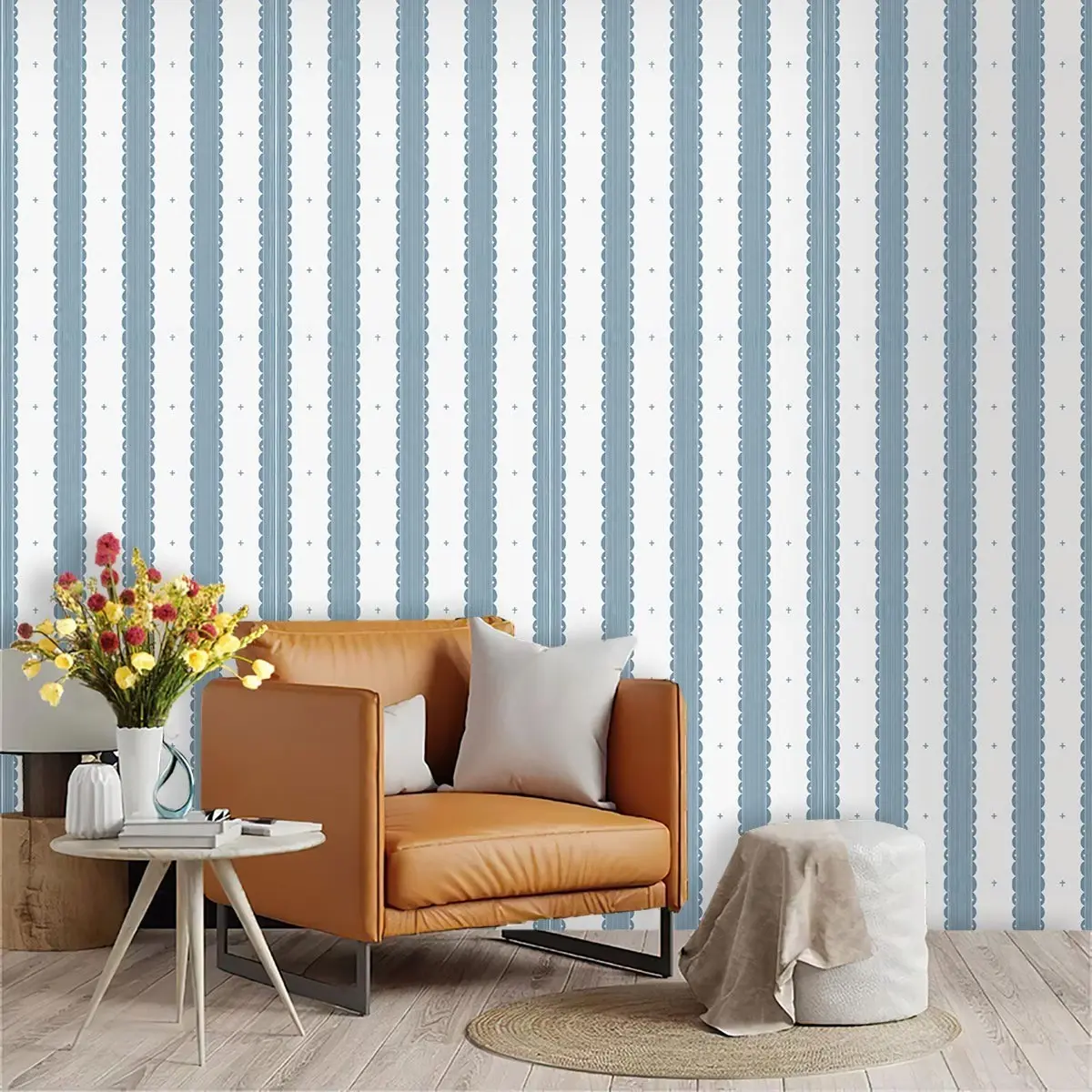 Blue Vertical Stripes PVC Wallpaper, Peel and Stick, Moisture-Proof, Easy Removal, for Kitchen, Bedroom, Shop, Classroom, Removable Wallpaper