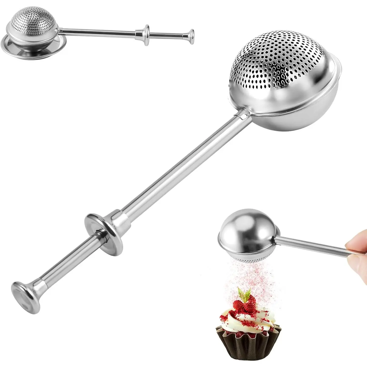 Flour Duster for Baking, 1 PCS Flour Sifter for Baking Powdered Sugar Shaker Duster, 304 Stainless Steel Dusting Wand Sprinkler and Tools，Spices and Tea Strainers (1)