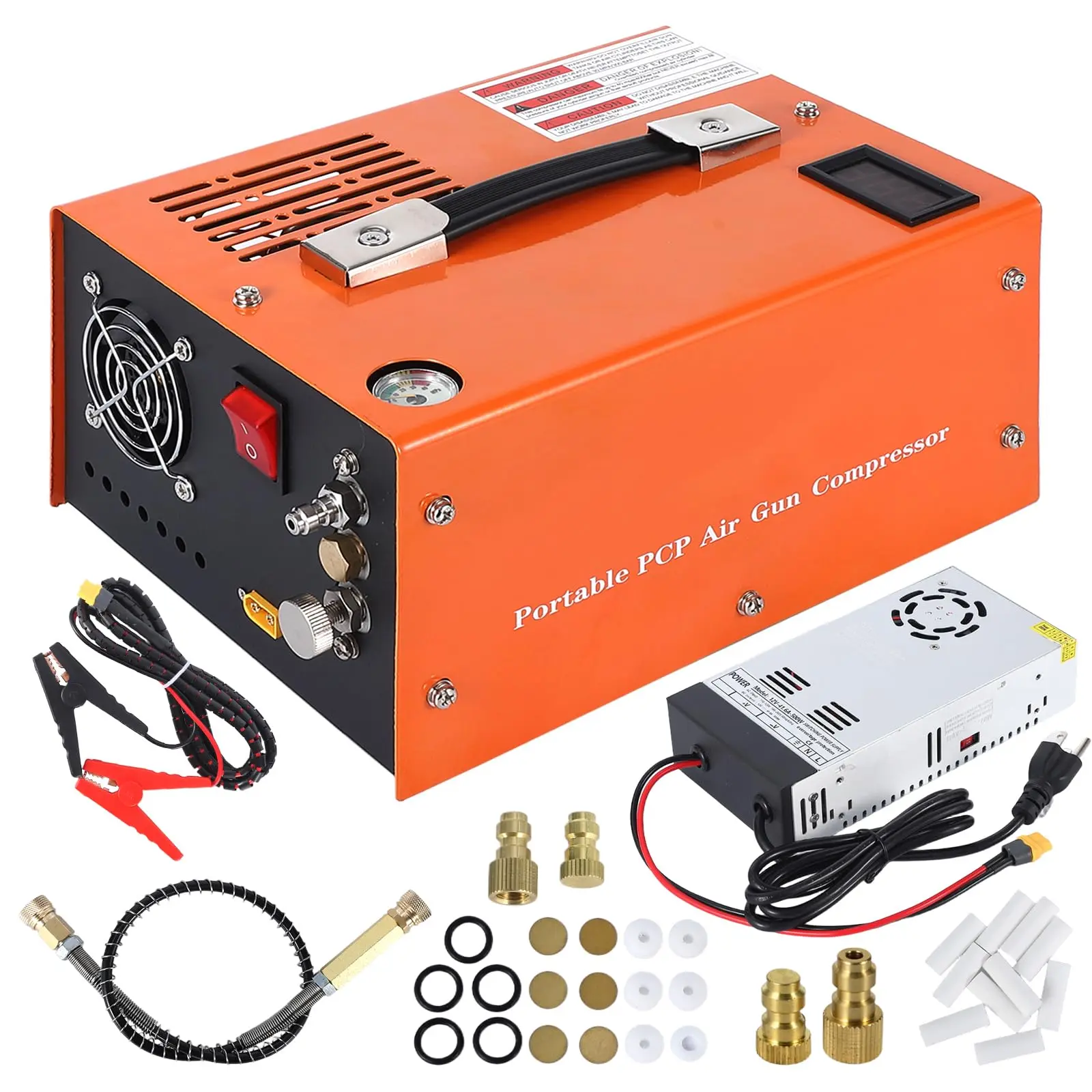 New Upgraded 300W Oil-Free PCP Compressor 4500PSI Portable Airgun Pump Dual Voltage 12V DC & 110V/220V AC Manual Stop Fast Fill HPA Paintball Air Rifle Tank Compact Power Tool Maintenance Kits