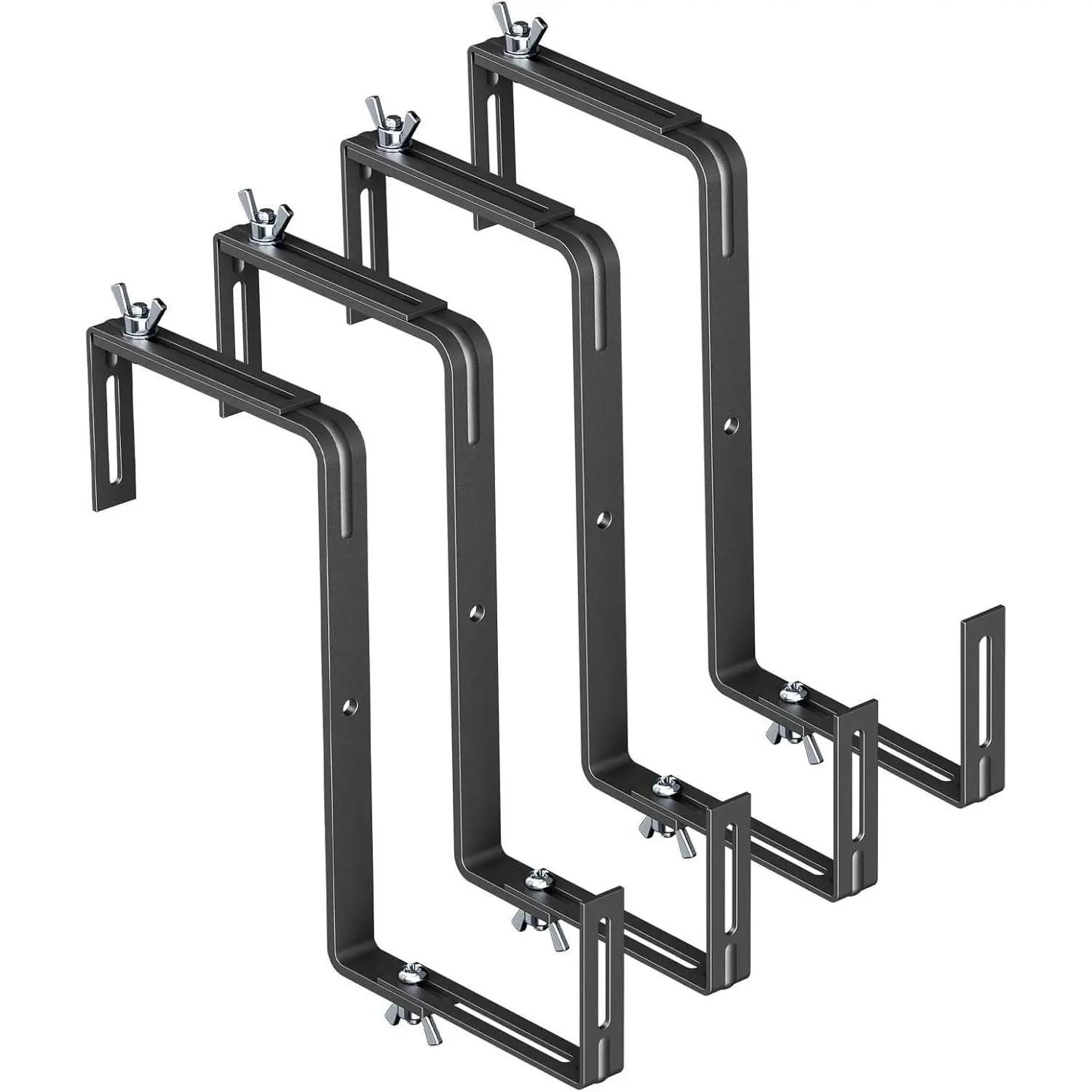 Adjustable Planter Box Brackets,Enhanced Bottom Support,Universal Outdoor Hanging Brackets,Flower Box Brackets for Fence Railings, Windowsill, Patio, Garden,Balcony. (Black)