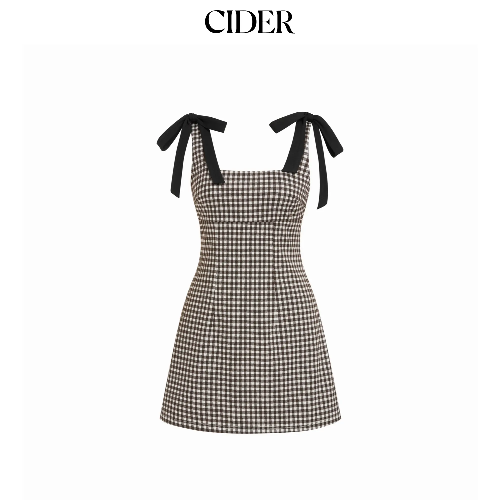 Cider Cotton-blend Square Neck Bowknot Gingham A-line Mini Dress SohoChic