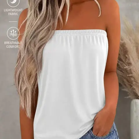 Women's Plain Backless Ruched Tube Top, Bandeau Tops, Casual Sleeveless Strapless Top, Lightweight Breathable Fabric, Fashion Summer Wear