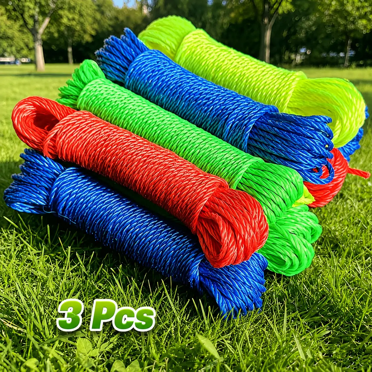 3pcs, Colorful Nylon Clothesline, Random Color 393.7inch, Multi-functional Plastic Rope for Outdoor Use, Clotheslines
