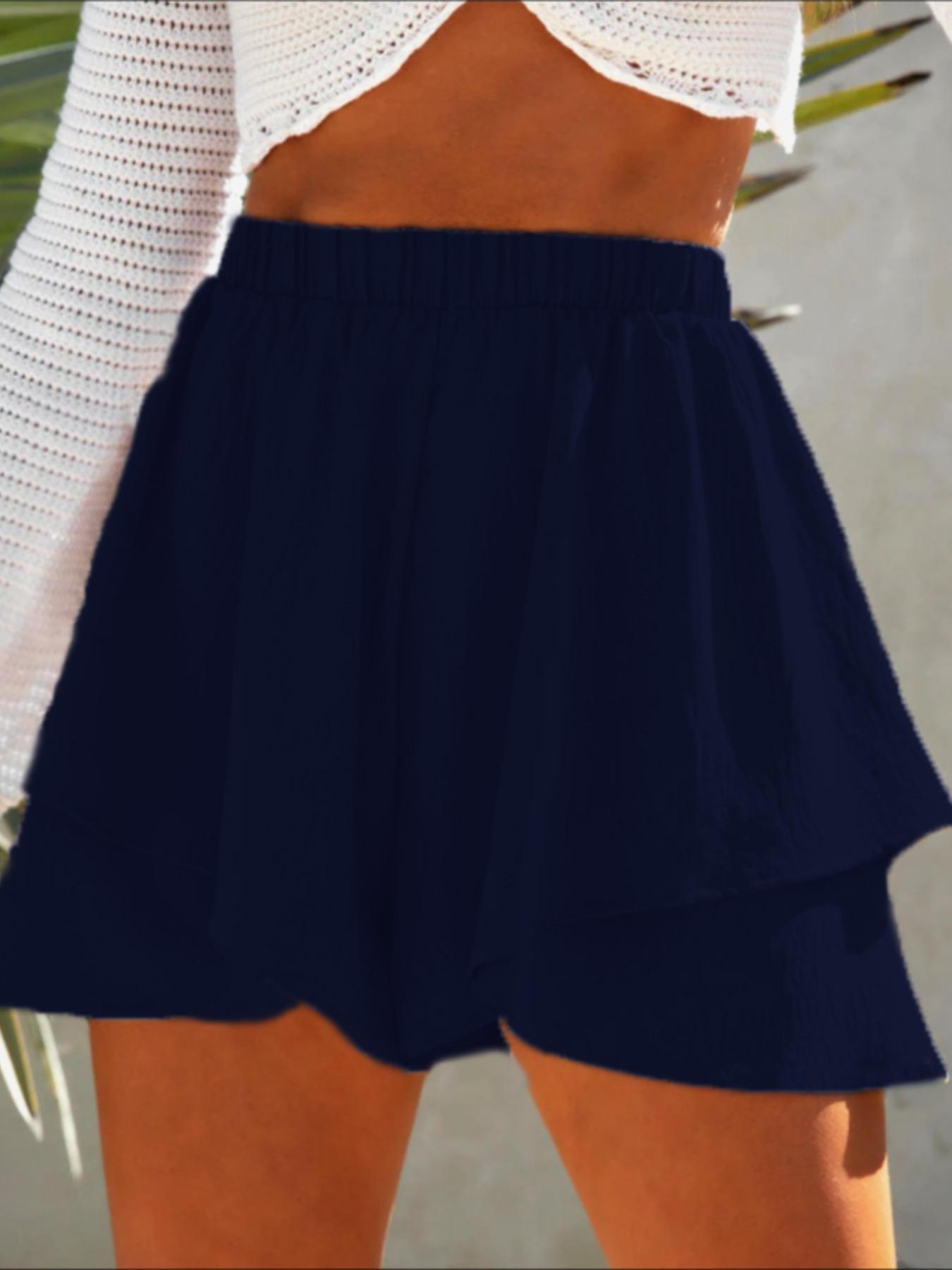 Women's Solid Color Elastic Shorts, Casual Comfy Shorts for Daily Wear, Ladies Bottoms for Summer