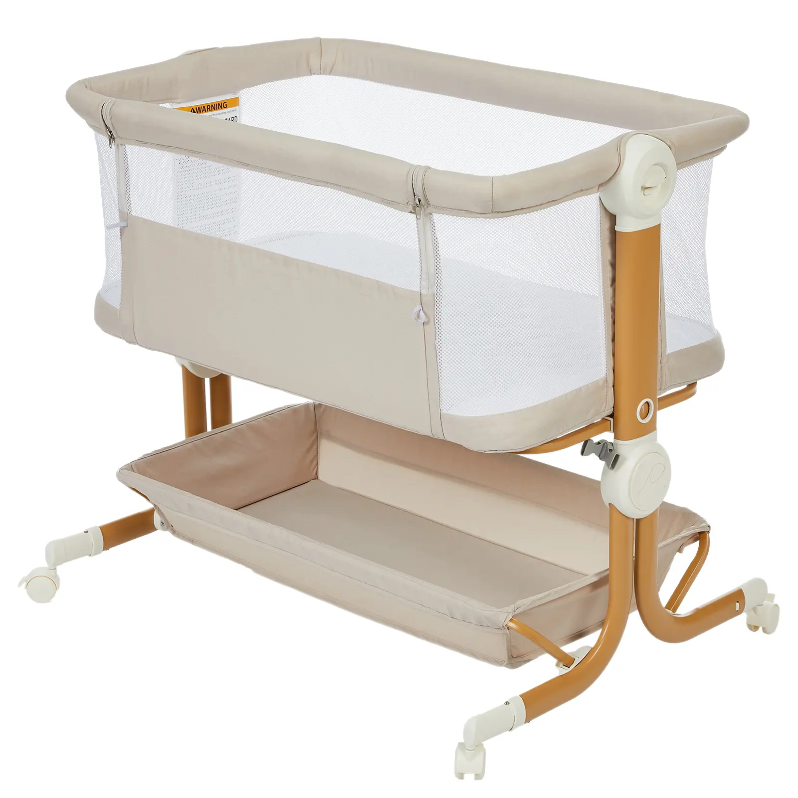 3-in-1 Portable Baby Bassinet Crib – Adjustable 6-Height Bedside Sleeper with Wheels, Breathable Mesh Sides, Anti-Reflux Incline (1-7°), Easy Fold for Travel, Detachable Mosquito Net & Storage Basket, CPC Certified