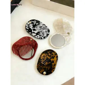 Portable Mermaid Acetate Oval Mirror Comb - Anti-Static Wide-Tooth Detangling Brush with Sliding Cover, Suitable for Daily Use & Outdoor Carry
