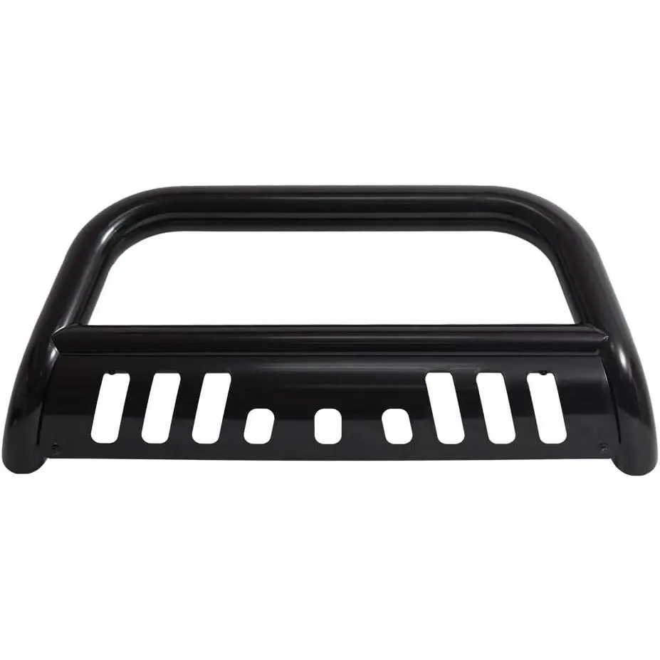3 in Carbon Steel Front Bumper Grille Guard with Skid Plate - Low Profile, Strong Guard Bull Bar Brush Push Bar | Compatible with 05-2016 Frontier C S (Black)