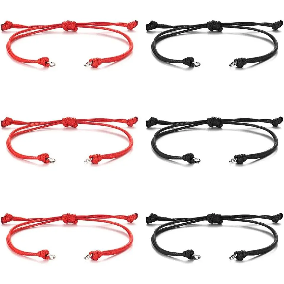 Semi Finished DIY Half-Finished Unfinished Bracelet  Making Braided Cord Bracelets Adjustable Rope Thread Bracelets with Jump Rings for Charms  Making 6 count Black Red