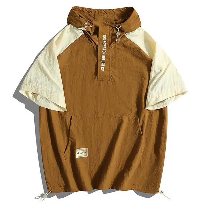 Men's Dry Effect Sporty T-shirts, Hooded Ice Silk Activewear with Patchwork Design for Workouts, Colorblock, Lightweight, Nylon Fabric, Quick-Dry, Ice Silk Ultra Cooling Men's Short-Sleeve T-Shirts, Silky Cooling Men's Short-Sleeve T-Shirts