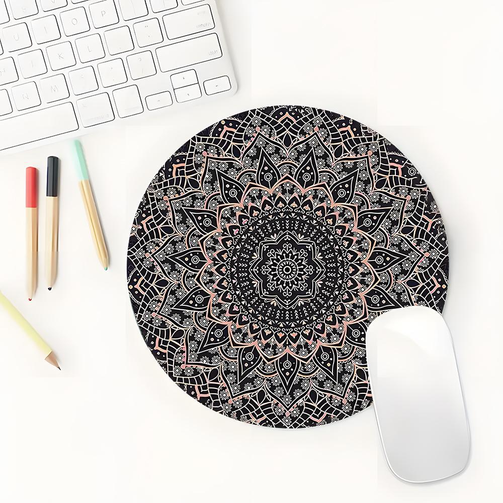 Vintage Mandala Pattern Mouse Pad, Round Mouse Pad with Non-slip Rubber Base, Decorative Mouse Mat for Gaming & Office
