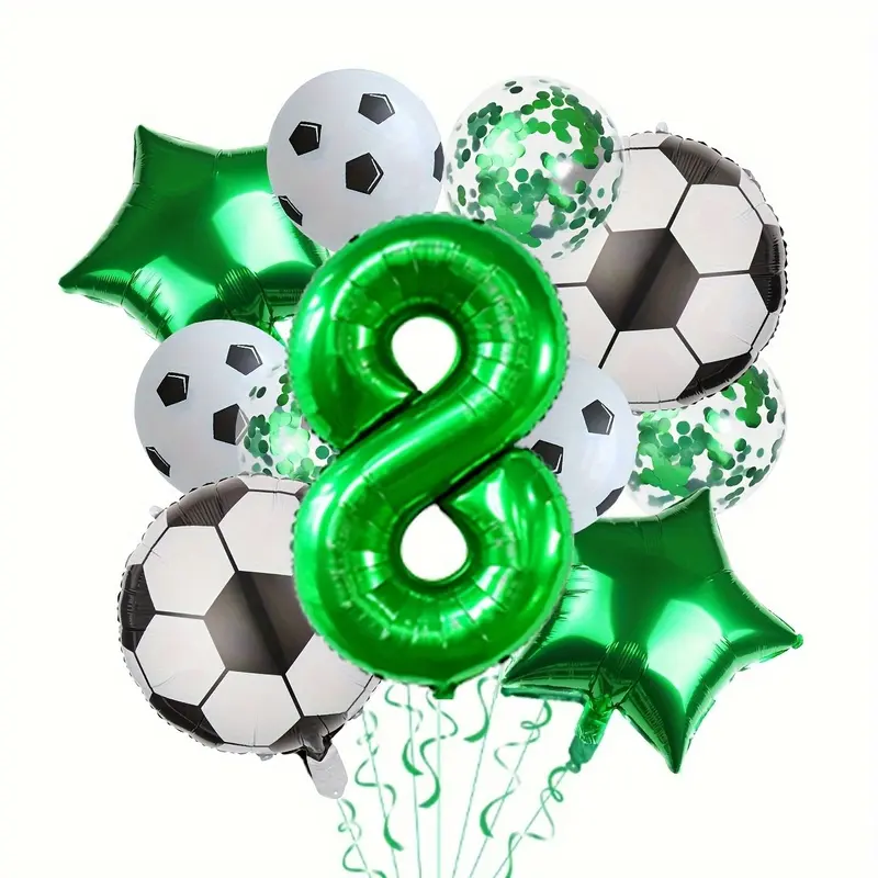 11-piece football-themed party decoration balloon set, Soccer balloons, 32inch birthday commemorative number balloons (including numbers 0-9), suitable for birthday parties, anniversary celebrations, sports-themed parties, Balloon Party Supplies