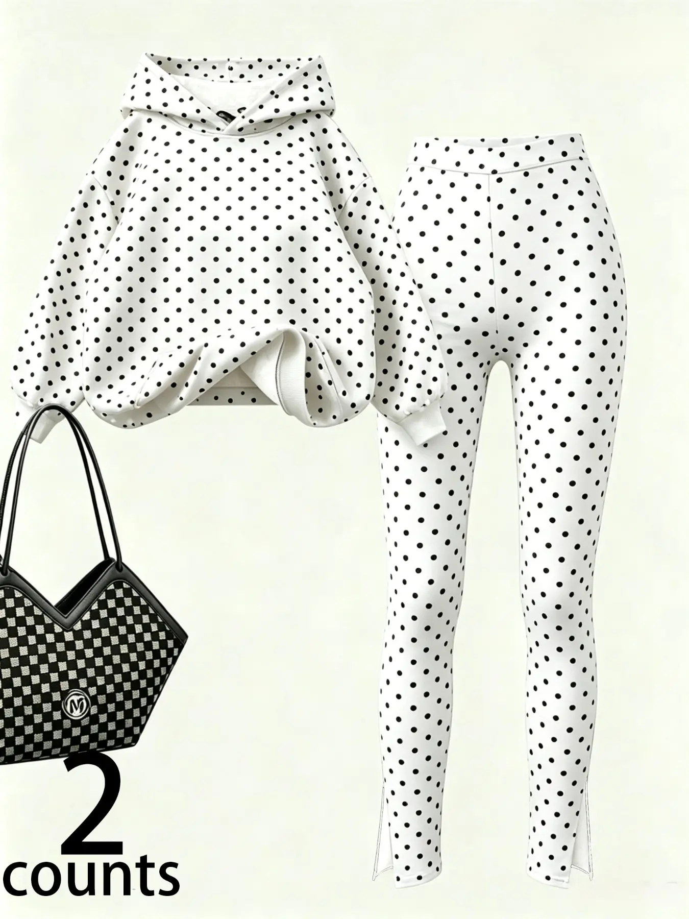 2-Piece Set Women's Fall Winter Casual Streetwear Polka Dot Long Sleeve Hoodie Sweatshirt & Bike Pants, Fashion Street Style, Perfect for Daily Wear, Travel, Camping