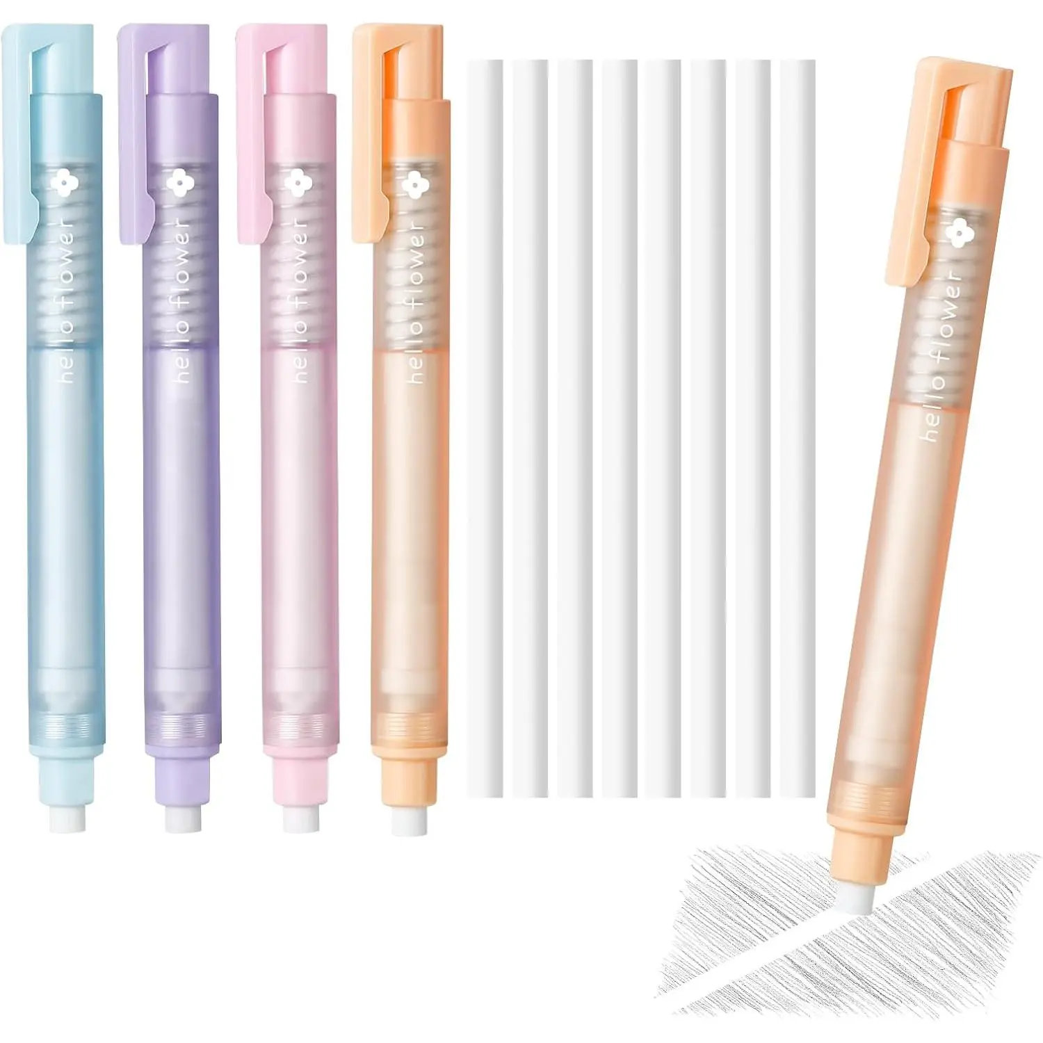 4 count Retractable Mechanical Eraser Pen, Pen Style Erasers, with 8 count Refill Erasers, Eraser Pen for Office Teacher Supplies for Sketching, Charcoal Drawings (Retractable Style)