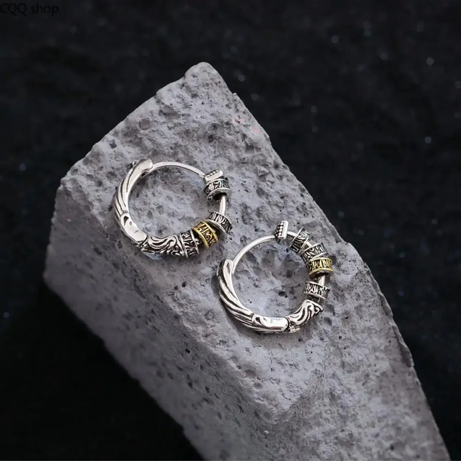 Chunky Thai Silver Hoop Earrings, Unisex Creative Shape Huggie Earrings, Trendy Hiphop Statement Jewelry for Club Night Party Street Wear