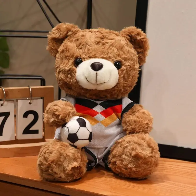 🎁 Football Theme Cute Bear Design Teddy Bear Stuffed Animal｜Soft Brown Plush Cuddly Hug Doll for Kids Birthday Christmas Gift