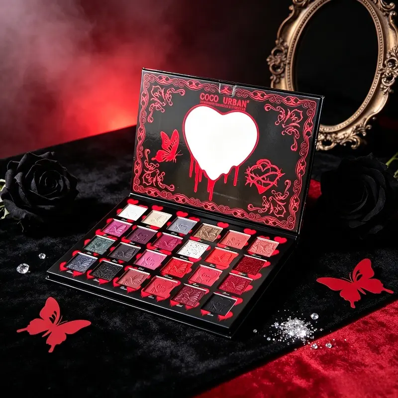 Gothic Butterfly Heart Embossed Large Eyeshadow Palette, Multi-shade Matte, Shimmer & Glitter Eyeshadow Combo, Niche Dark Aesthetic Makeup, Professional Makeup Gift for Makeup Artists