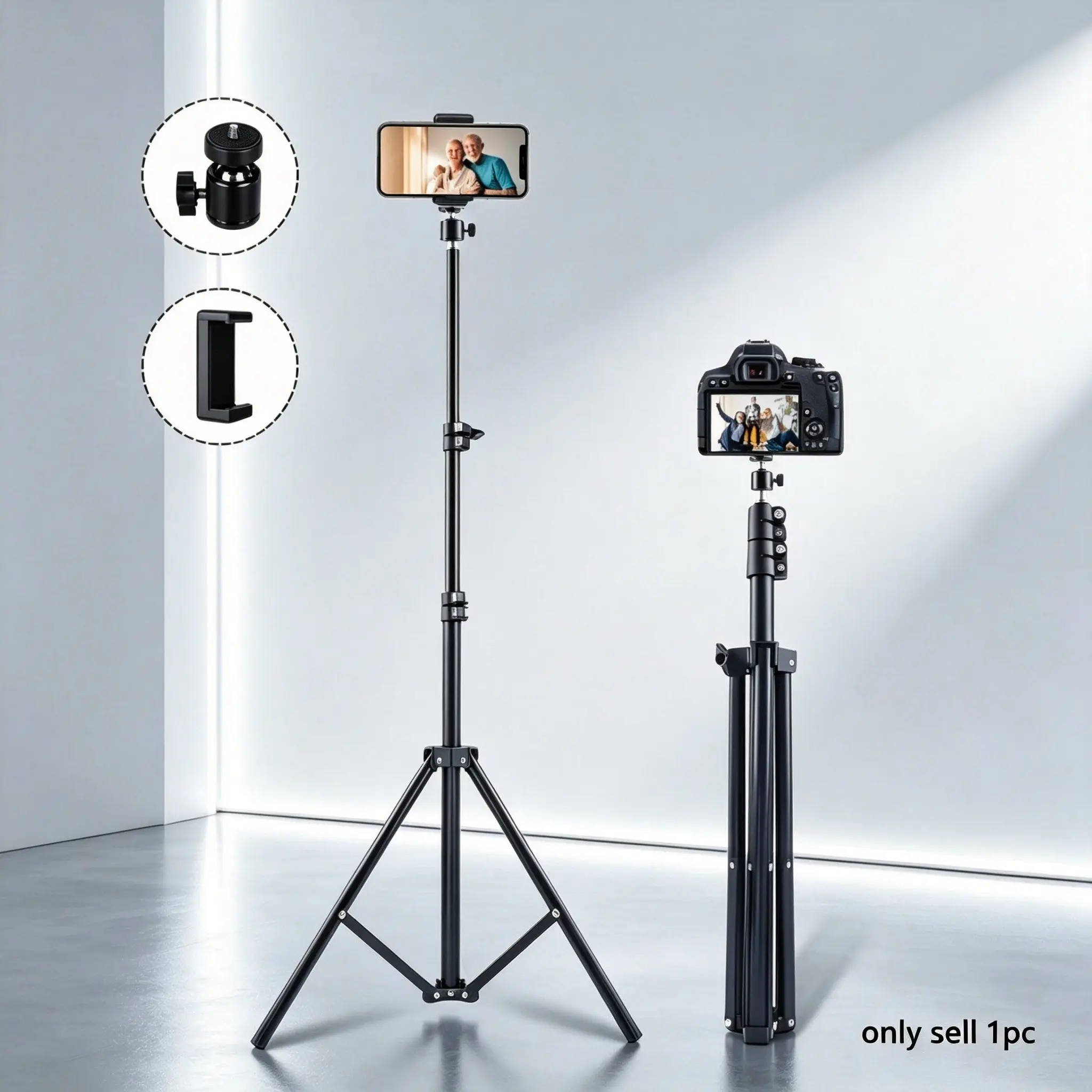 1.6m Aluminum Camera Tripod Set, Adjustable Three-Section Stand, Wide Base, 360° Ball Head, Compatible with Smartphones, Dslr, Action Cameras