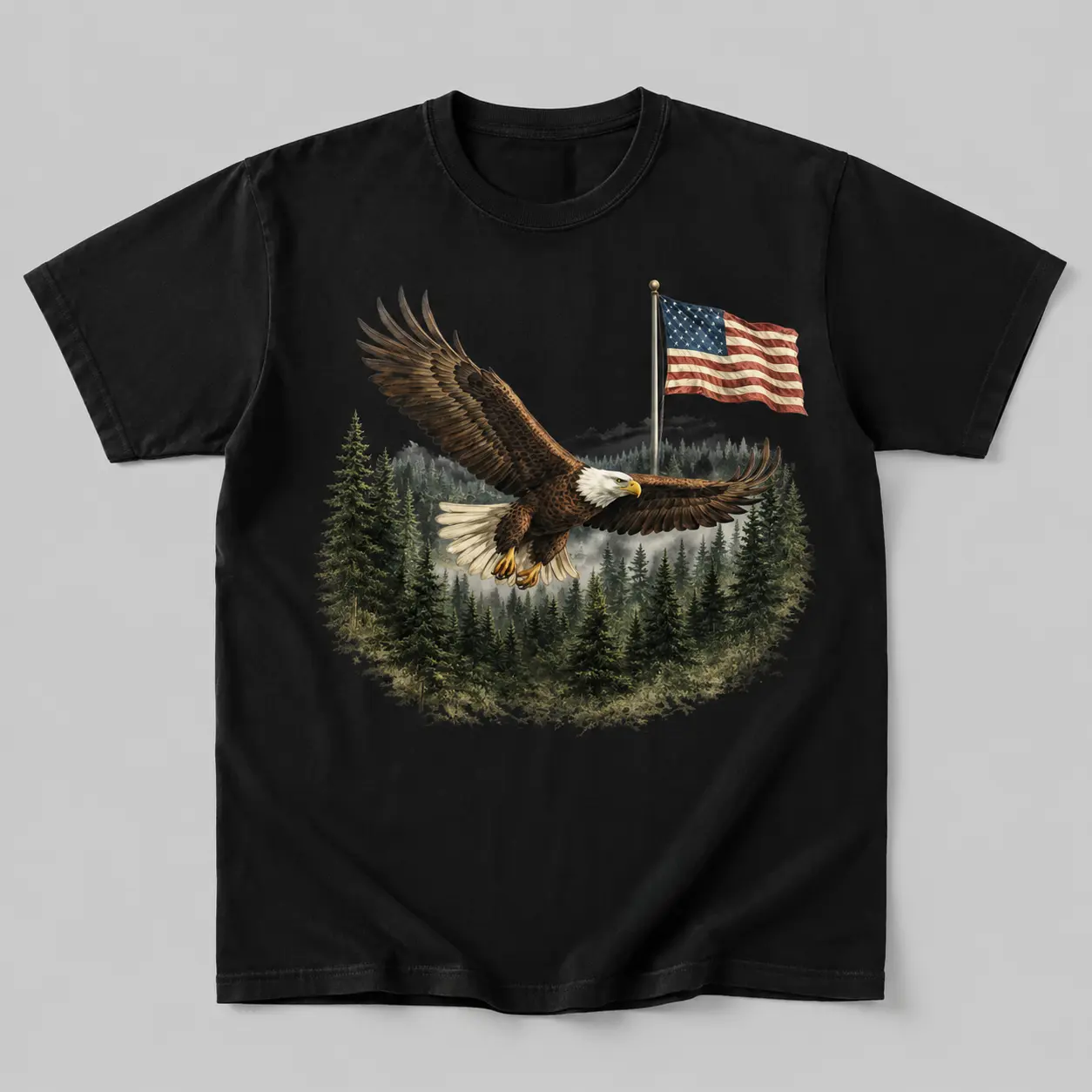 Unisex Cotton USA Bald Eagle Flag Graphic Print Tee, Popular Trendy Casual Vintage Patriotic Printed T-shirt, Worth Buying Inspirational Streetwear Top For Men & Women Clothes Day