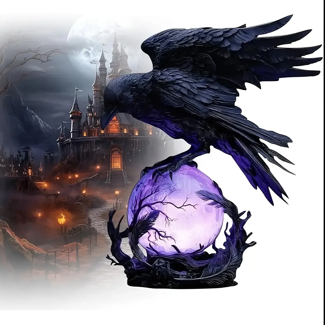 Luminous Gothic Crow Resin Decorative Lamp – Bedroom & Study Night Light, Unique Gift for Gothic Style Collectors, Dark Elegant Party Centerpiece, Mysterious Halloween Vibe