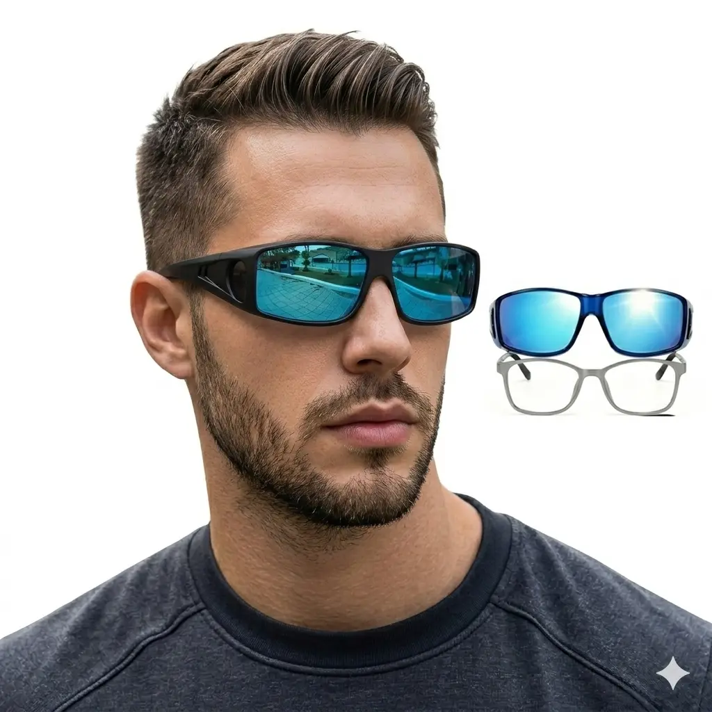 Wraparound Polarized Over Glasses Sunglasses for Men & Women, Prescription Glasses-Fit, UV Protection Eyewear, A01 Black Frame with Polarized Grey Lens, Wraparound Sunglasses