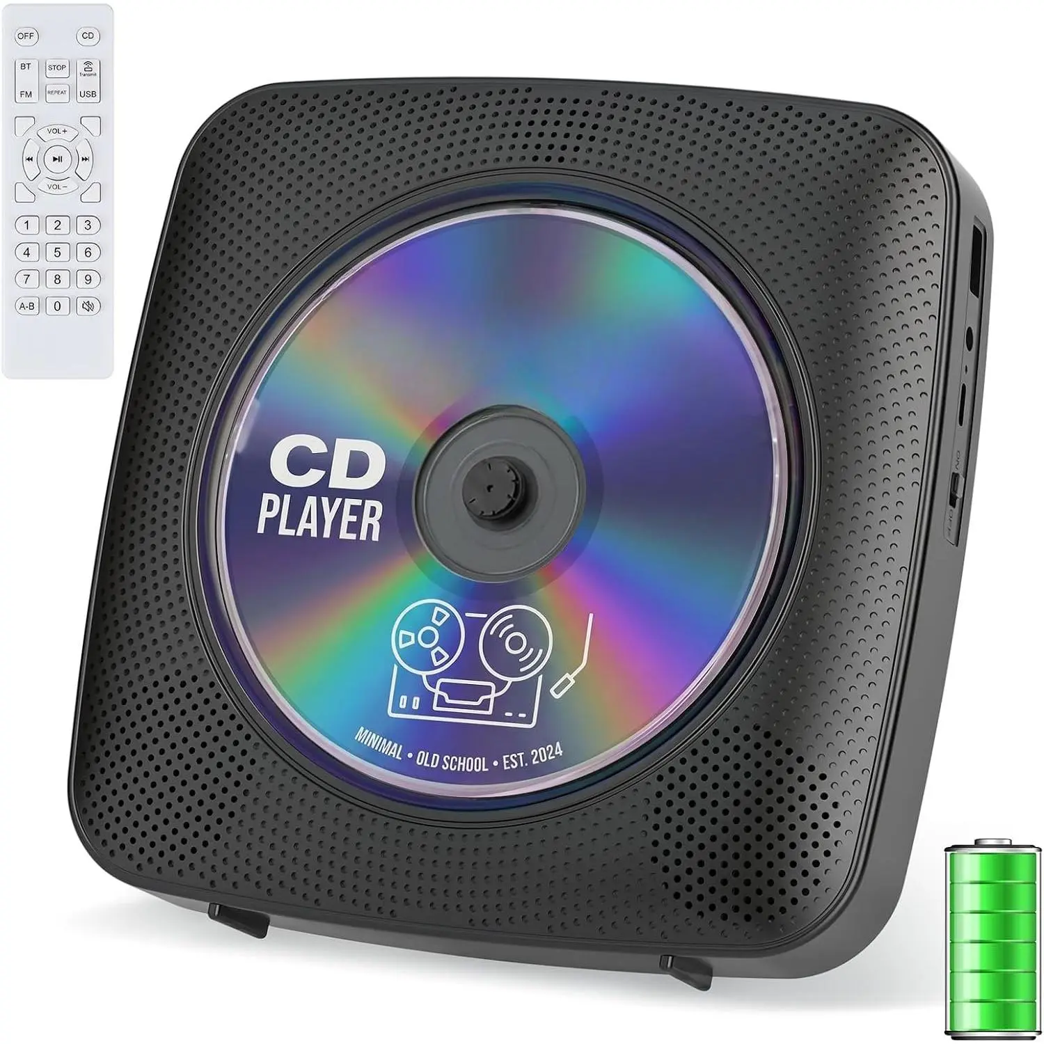 CD Player Portable  Rechargeable: CD Players for  with 1800mAh  Desktop Wall CD Player with Speakers Dust Cover FM Radio USB AUX Jack Remote Control