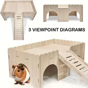 Wooden Hideout House for Dutch Bunnies, Large Sleep Nest Cage Decor, Suitable for Dutch Bunnies, Dwarf Rabbits, Hedgehogs, Wooden Bunny House
