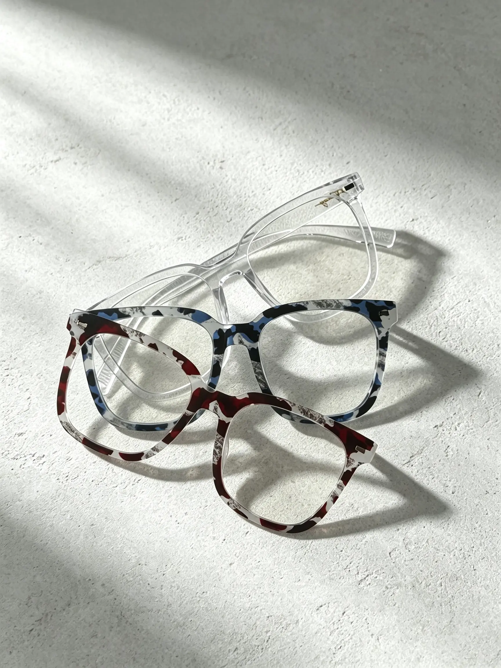 2-In-1 Magnetic Glasses Topper Kit, Clear Frame + Leopard Magnetic Top Frame, Stylish Square Frame, Square Fashion Eyeglasses for Women, Street Style