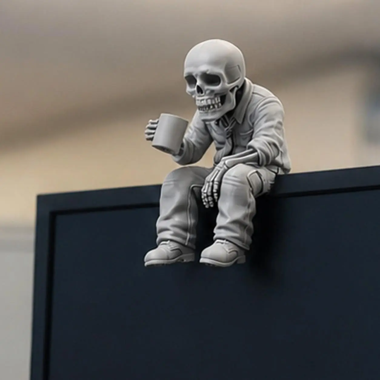 7cm Gothic Skull Desk Decor, Fun Coffee Skull Statue, 3D Printed Home Office Ornament, Creative Desktop Decoration, Heartfelt Companion, Decorative Figurines