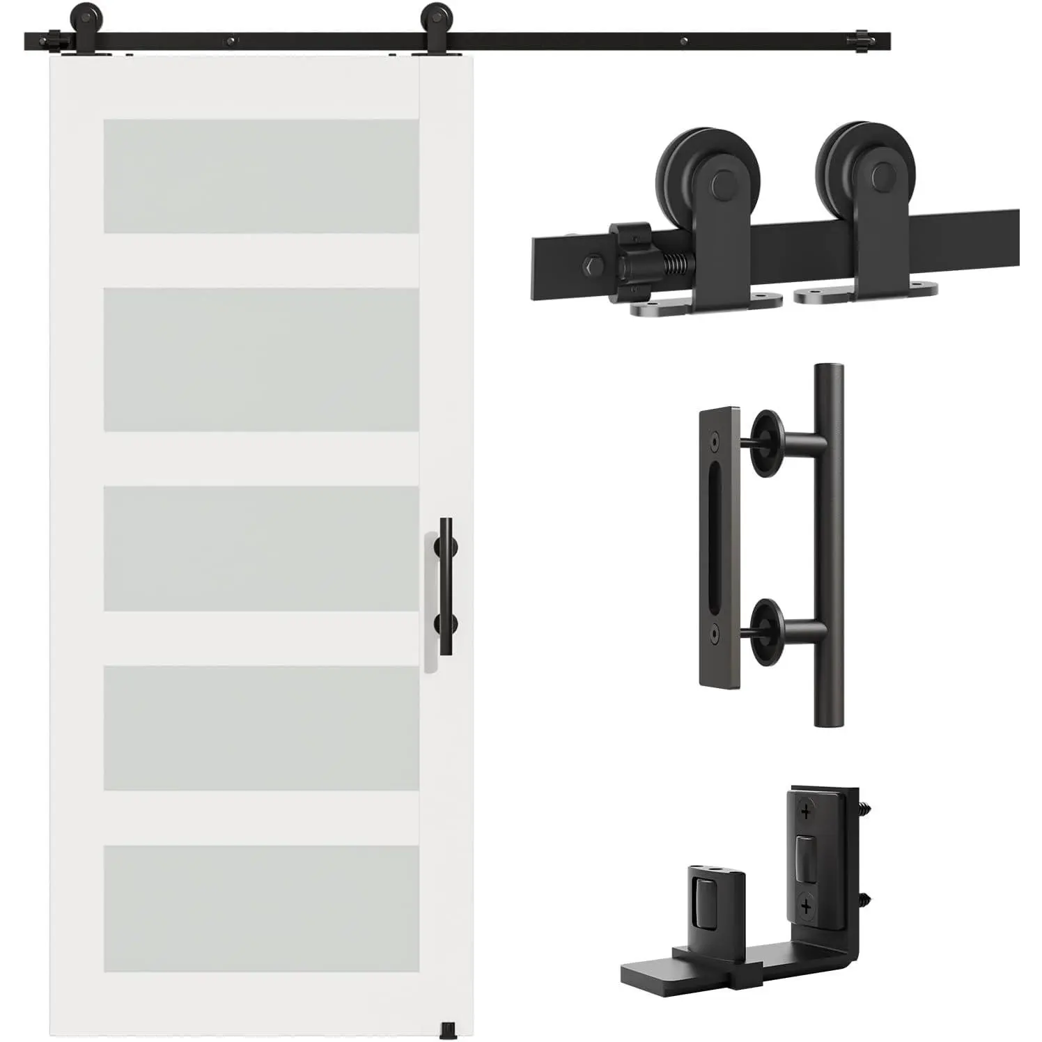 Barn Door Hardware Kit 6.6 feet (complete set includes sliding barn door track kit, barn door handle, and floor guide rail), suitable for single doors - heavy-duty