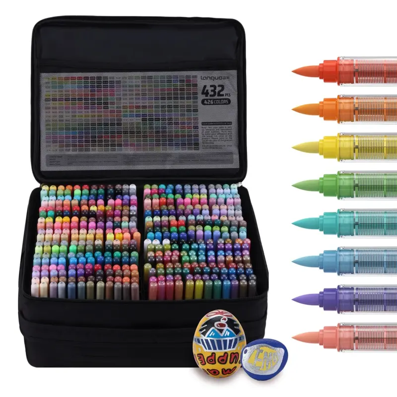 Languo 288/432 Colors Acrylic Paint Markers, Soft Brush Tip Pens with Vibrant Layerable Ink, Multi Surface Markers for Glass, Wood, Ceramic, Fabric and Black Paper