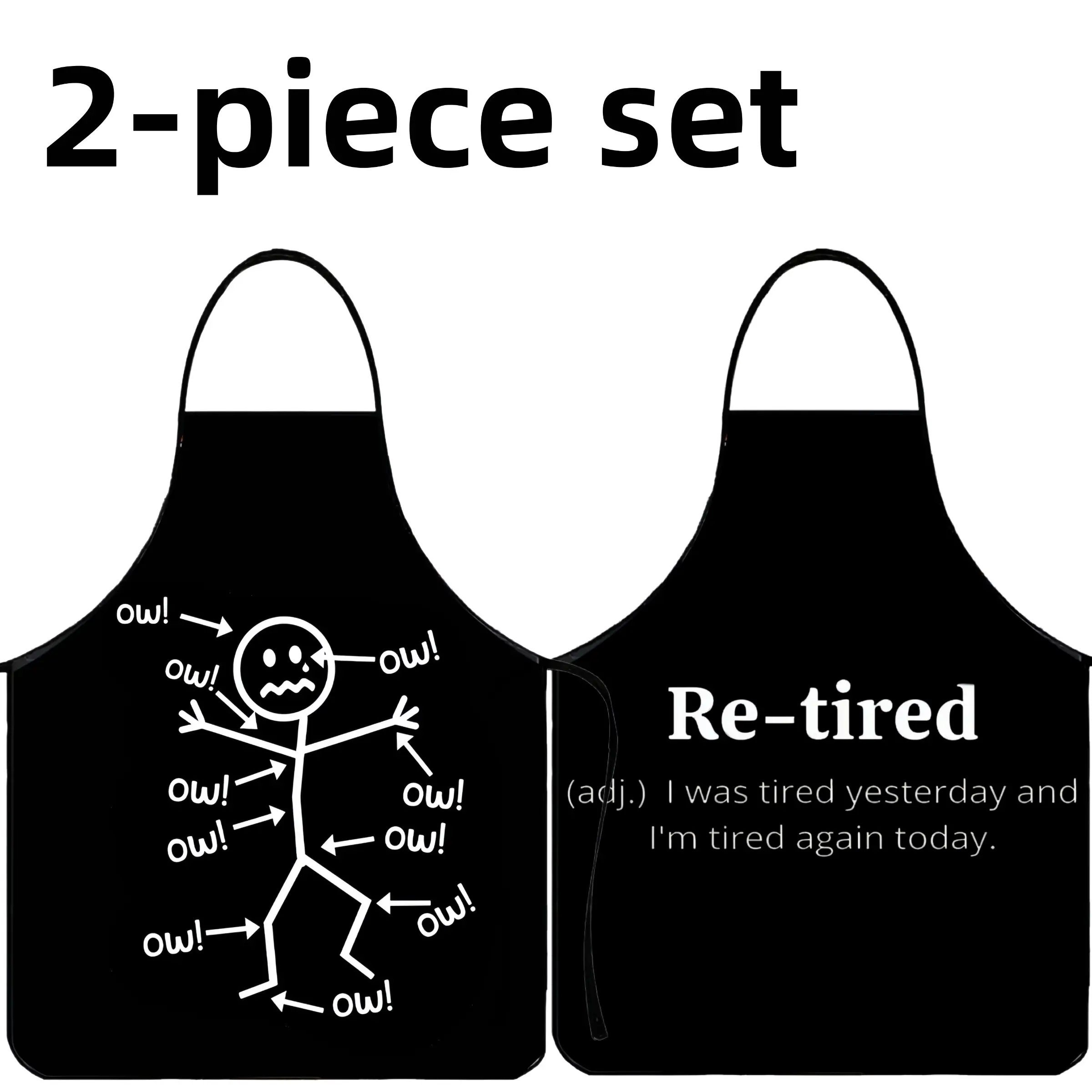 Polyester Funny OW Print Apron Set, 2 Counts ﻿Christmas Gift Apron,Cooking Apron,BBQ Apron,Gift for Wife&GF,Garden Tool,﻿Kitchen Essential,Cleaning Tool
