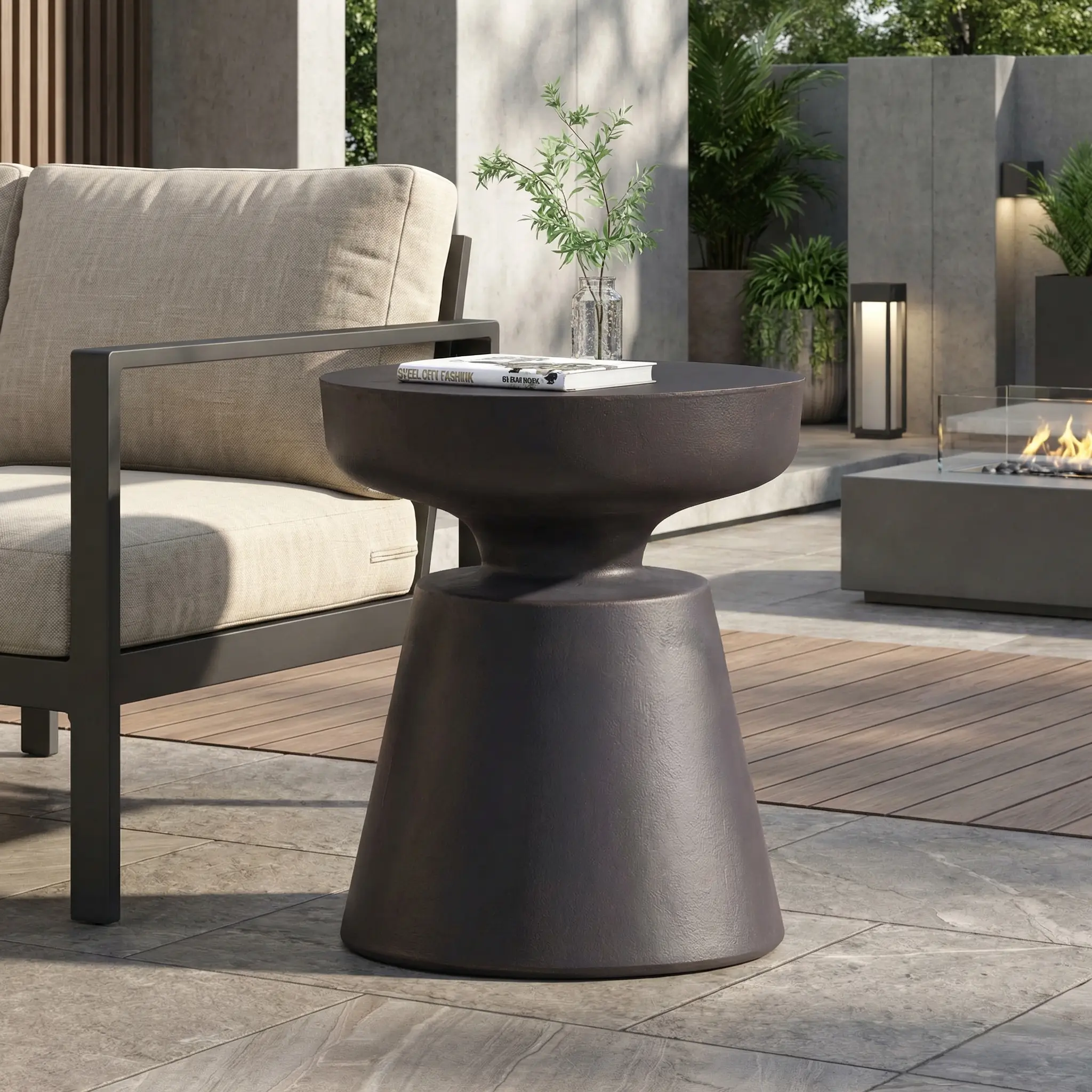 ARCH Outdoor Lightweight Concrete Side Table Copper End Table 17.75x17.75x20.5in Modern Pedestal Base Half-Sphere Patio Accent Table No Assembly Required Durable Magnesium Oxide, Copper Color Options, Magnesium Oxide Material, Color: Copper